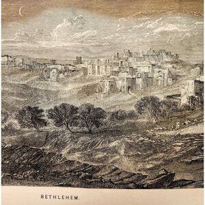 1873 Bethlehem Wood Engraving Victorian Bible Antique Biblical History F12A